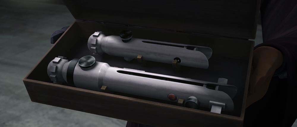 ahsoka tano's lightsabers in box