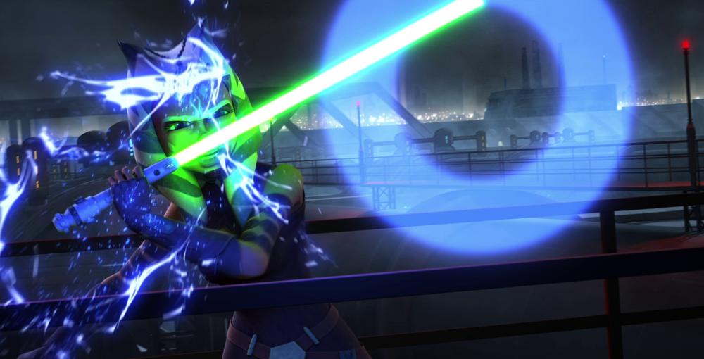 ahsoka tano with her green lightsaber